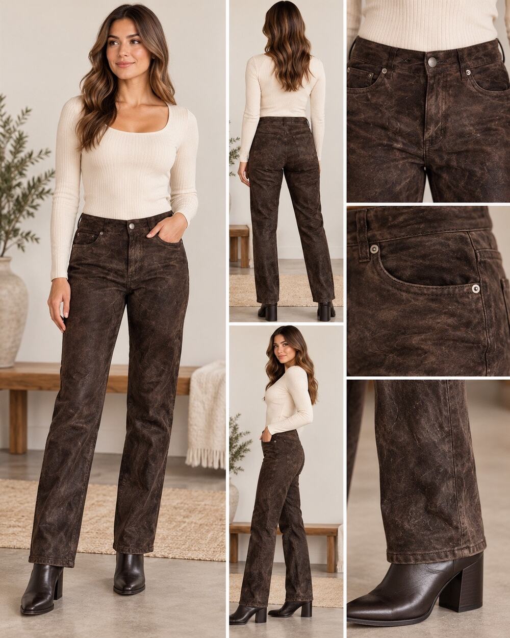 Bagatelle Women’s Size 8 Brown Genuine Leather Straight Leg Pants